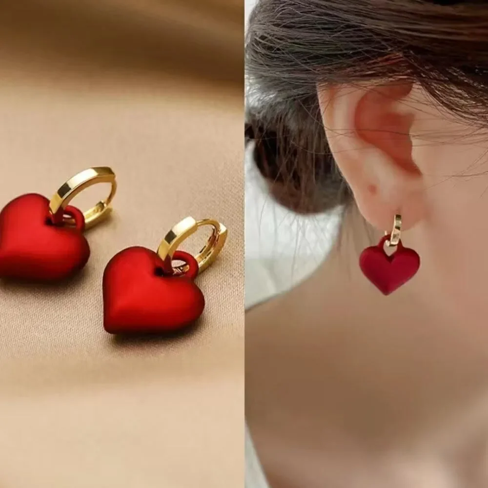 Shiny Red Heart Earrings for girls